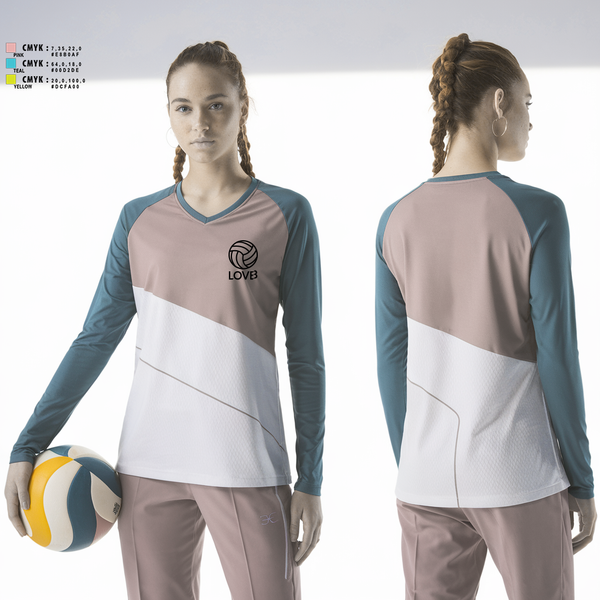 Womens Long Sleeve Vneck Shirt, LOVB, Women's Volleyball, Teamtime, Team time, sublimation, custom sports apparel, team uniforms, spirit wear, spiritwear, sports uniforms, custom shirts, team store, custom team store, fundraiser sports, apparel fundraiser