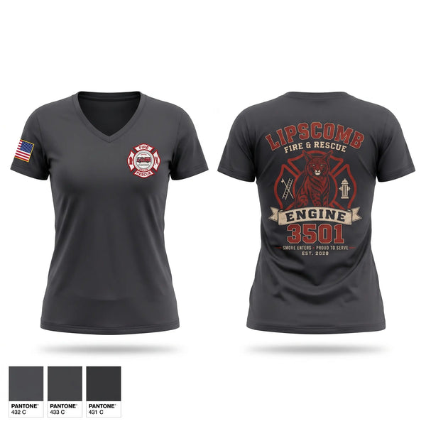 Womens Short Sleeve Vneck Shirt, Lipscomb fire and rescue squad/Department, Fire Department, Teamtime, Team time, sublimation, custom sports apparel, team uniforms, spirit wear, spiritwear, sports uniforms, custom shirts, team store, custom team store, fundraiser sports, apparel fundraiser