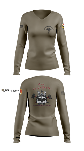 Womens Long Sleeve Vneck Shirt, 205th HHC MEDICAL SECTION, , Teamtime, Team time, sublimation, custom sports apparel, team uniforms, spirit wear, spiritwear, sports uniforms, custom shirts, team store, custom team store, fundraiser sports, apparel fundraiser