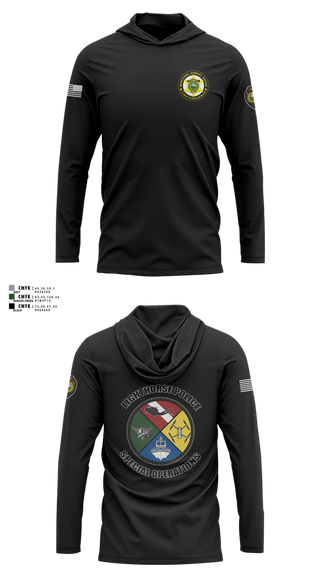 Long Sleeve Performance Shirt with hood, Muscogee Nation Special Operations, , Teamtime, Team time, sublimation, custom sports apparel, team uniforms, spirit wear, spiritwear, sports uniforms, custom shirts, team store, custom team store, fundraiser sports, apparel fundraiser