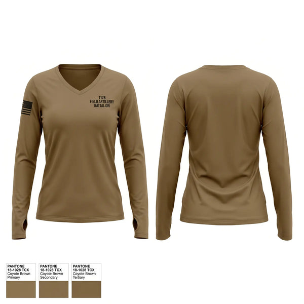 Womens Long Sleeve Vneck Shirt, 1-178 Field Artillery Battalion, Army, Teamtime, Team time, sublimation, custom sports apparel, team uniforms, spirit wear, spiritwear, sports uniforms, custom shirts, team store, custom team store, fundraiser sports, apparel fundraiser