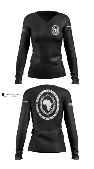 Womens Long Sleeve Vneck Shirt, USAFRICOM, Army, Teamtime, Team time, sublimation, custom sports apparel, team uniforms, spirit wear, spiritwear, sports uniforms, custom shirts, team store, custom team store, fundraiser sports, apparel fundraiser