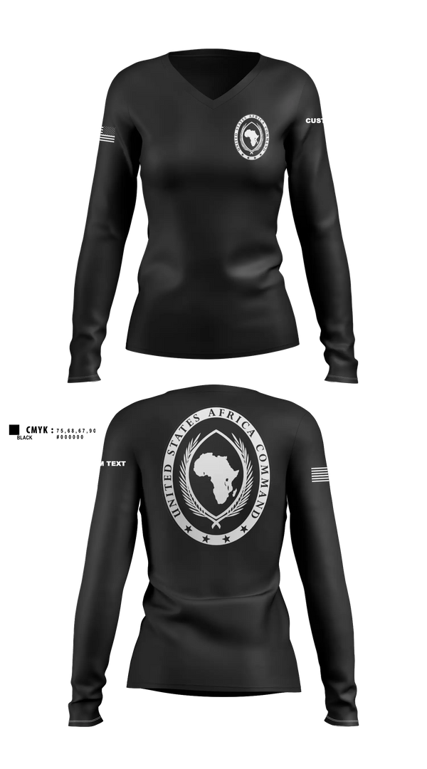 Womens Long Sleeve Vneck Shirt, USAFRICOM, Army, Teamtime, Team time, sublimation, custom sports apparel, team uniforms, spirit wear, spiritwear, sports uniforms, custom shirts, team store, custom team store, fundraiser sports, apparel fundraiser