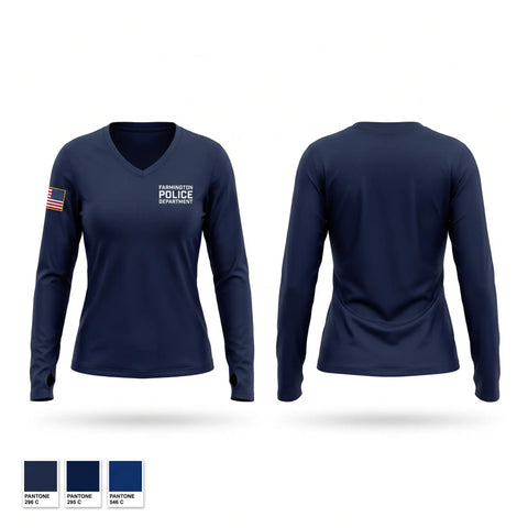 Womens Long Sleeve Vneck Shirt, Farmington Police Department, Police, Teamtime, Team time, sublimation, custom sports apparel, team uniforms, spirit wear, spiritwear, sports uniforms, custom shirts, team store, custom team store, fundraiser sports, apparel fundraiser