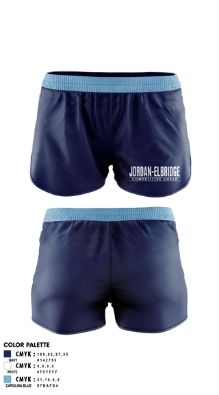 Womens Shorts, Jordan-Elbridge varsity, Cheer, Teamtime, Team time, sublimation, custom sports apparel, team uniforms, spirit wear, spiritwear, sports uniforms, custom shirts, team store, custom team store, fundraiser sports, apparel fundraiser