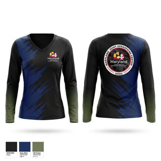 Womens Long Sleeve Vneck Shirt, Maryland Department of Emergency Management, , Teamtime, Team time, sublimation, custom sports apparel, team uniforms, spirit wear, spiritwear, sports uniforms, custom shirts, team store, custom team store, fundraiser sports, apparel fundraiser