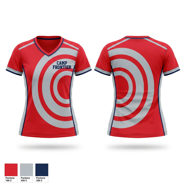 Womens Short Sleeve Vneck Shirt, Camp Frontier, Swimming, Teamtime, Team time, sublimation, custom sports apparel, team uniforms, spirit wear, spiritwear, sports uniforms, custom shirts, team store, custom team store, fundraiser sports, apparel fundraiser