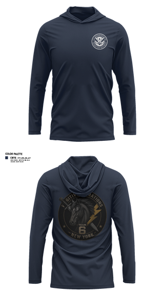 Long Sleeve Performance Shirt with hood, Fugitive Operations, Police, Teamtime, Team time, sublimation, custom sports apparel, team uniforms, spirit wear, spiritwear, sports uniforms, custom shirts, team store, custom team store, fundraiser sports, apparel fundraiser