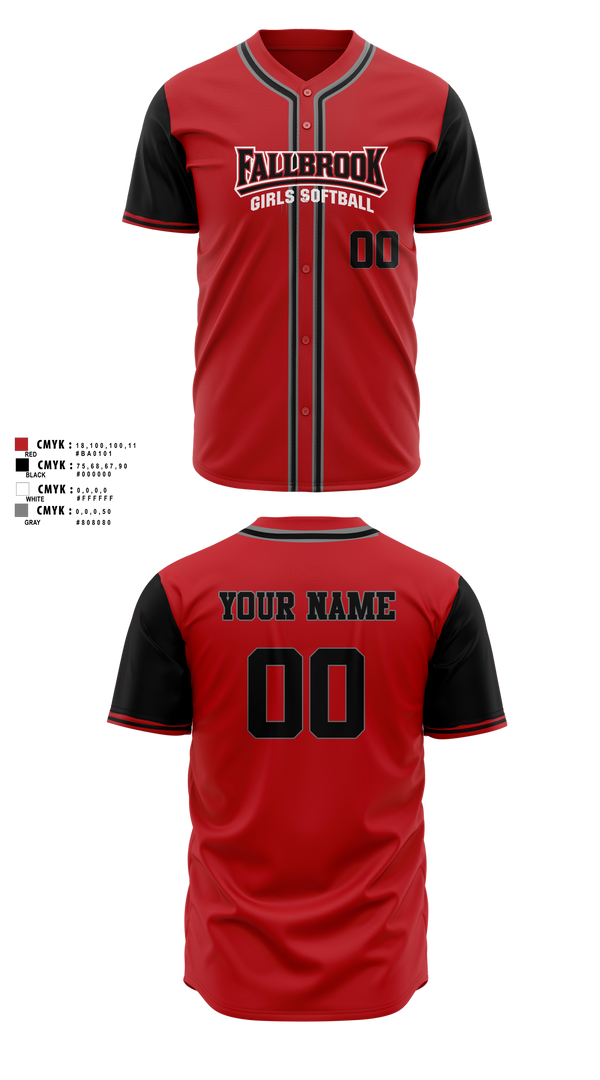 Full Button Baseball Jersey, Fallbrook girls softball, Softball, Teamtime, Team time, sublimation, custom sports apparel, team uniforms, spirit wear, spiritwear, sports uniforms, custom shirts, team store, custom team store, fundraiser sports, apparel fundraiser
