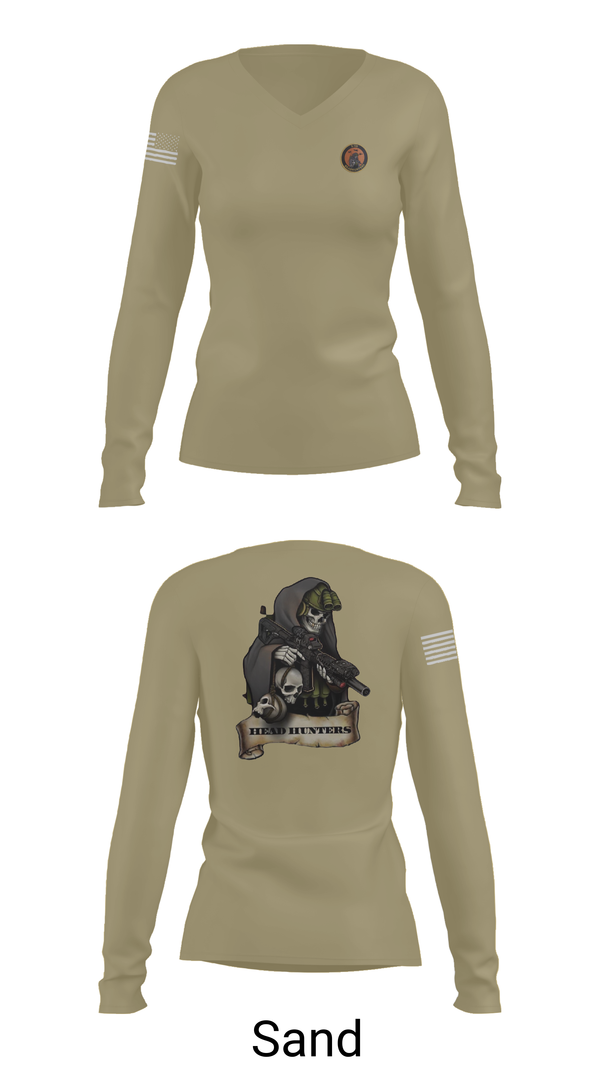 Womens Long Sleeve Vneck Shirt, HHC 2-135th AVN REG, , Teamtime, Team time, sublimation, custom sports apparel, team uniforms, spirit wear, spiritwear, sports uniforms, custom shirts, team store, custom team store, fundraiser sports, apparel fundraiser