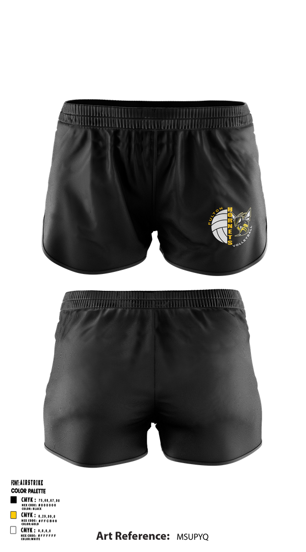 Womens Shorts, Fulton Hornets Volleyball, Women's Volleyball, Teamtime, Team time, sublimation, custom sports apparel, team uniforms, spirit wear, spiritwear, sports uniforms, custom shirts, team store, custom team store, fundraiser sports, apparel fundraiser