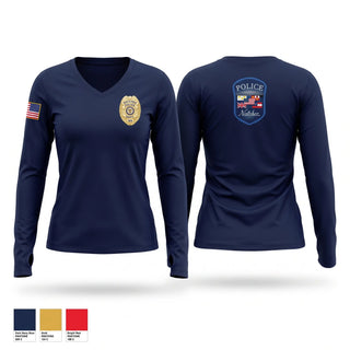 Womens Long Sleeve Vneck Shirt, Natchez Police Department, Police, Teamtime, Team time, sublimation, custom sports apparel, team uniforms, spirit wear, spiritwear, sports uniforms, custom shirts, team store, custom team store, fundraiser sports, apparel fundraiser