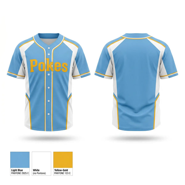 Full Button Baseball Jersey, Pokes, Baseball, Teamtime, Team time, sublimation, custom sports apparel, team uniforms, spirit wear, spiritwear, sports uniforms, custom shirts, team store, custom team store, fundraiser sports, apparel fundraiser