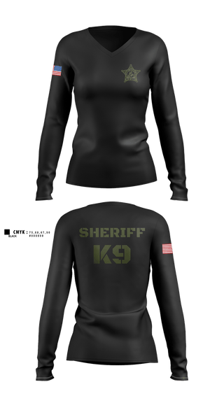 Womens Long Sleeve Vneck Shirt, BCSO K9 UNIT, Police, Teamtime, Team time, sublimation, custom sports apparel, team uniforms, spirit wear, spiritwear, sports uniforms, custom shirts, team store, custom team store, fundraiser sports, apparel fundraiser