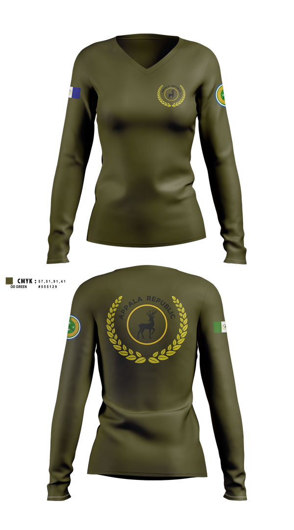 Womens Long Sleeve Vneck Shirt, Appala Republic, Army, Teamtime, Team time, sublimation, custom sports apparel, team uniforms, spirit wear, spiritwear, sports uniforms, custom shirts, team store, custom team store, fundraiser sports, apparel fundraiser