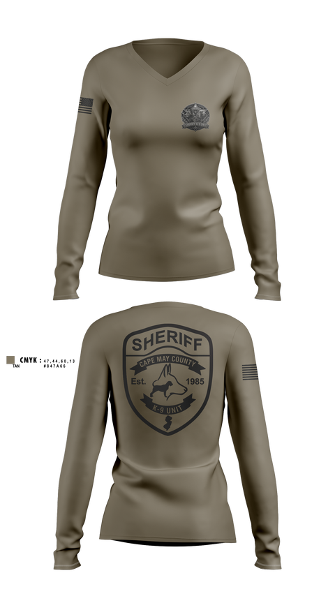 Womens Long Sleeve Vneck Shirt, CMCSO k9, Police, Teamtime, Team time, sublimation, custom sports apparel, team uniforms, spirit wear, spiritwear, sports uniforms, custom shirts, team store, custom team store, fundraiser sports, apparel fundraiser