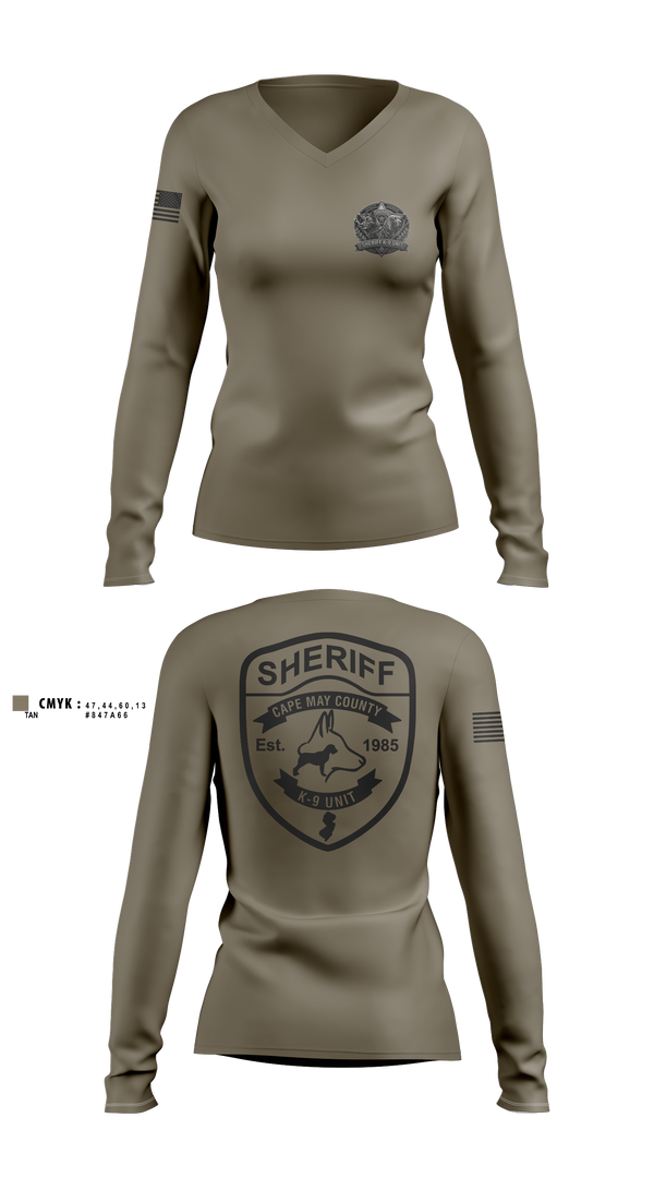 Womens Long Sleeve Vneck Shirt, CMCSO k9, Police, Teamtime, Team time, sublimation, custom sports apparel, team uniforms, spirit wear, spiritwear, sports uniforms, custom shirts, team store, custom team store, fundraiser sports, apparel fundraiser