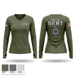 Womens Long Sleeve Vneck Shirt, DELTA SERT, Police, Teamtime, Team time, sublimation, custom sports apparel, team uniforms, spirit wear, spiritwear, sports uniforms, custom shirts, team store, custom team store, fundraiser sports, apparel fundraiser