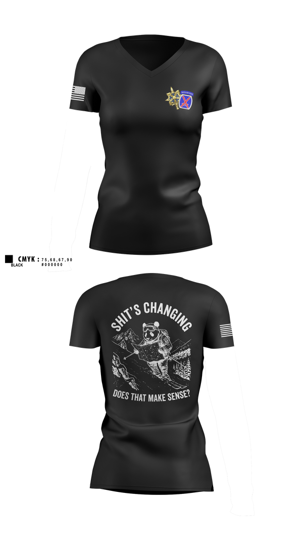 Womens Short Sleeve Vneck Shirt, 10th MTN, G2 ACE, Army, Teamtime, Team time, sublimation, custom sports apparel, team uniforms, spirit wear, spiritwear, sports uniforms, custom shirts, team store, custom team store, fundraiser sports, apparel fundraiser