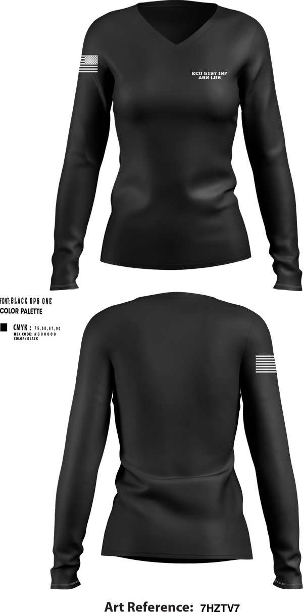 Womens Long Sleeve Vneck Shirt, Eco 51st INF ABN LRS, Army, Teamtime, Team time, sublimation, custom sports apparel, team uniforms, spirit wear, spiritwear, sports uniforms, custom shirts, team store, custom team store, fundraiser sports, apparel fundraiser
