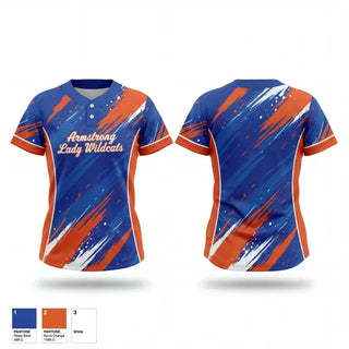 Two Button Softball Jersey, Armstrong Lady Wildcats, Softball, Teamtime, Team time, sublimation, custom sports apparel, team uniforms, spirit wear, spiritwear, sports uniforms, custom shirts, team store, custom team store, fundraiser sports, apparel fundraiser
