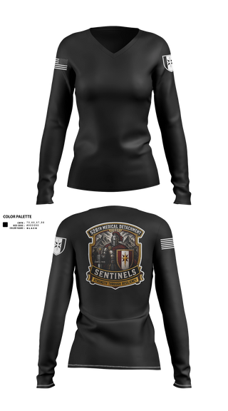 Womens Long Sleeve Vneck Shirt, 528th MED DET COSC, Army, Teamtime, Team time, sublimation, custom sports apparel, team uniforms, spirit wear, spiritwear, sports uniforms, custom shirts, team store, custom team store, fundraiser sports, apparel fundraiser