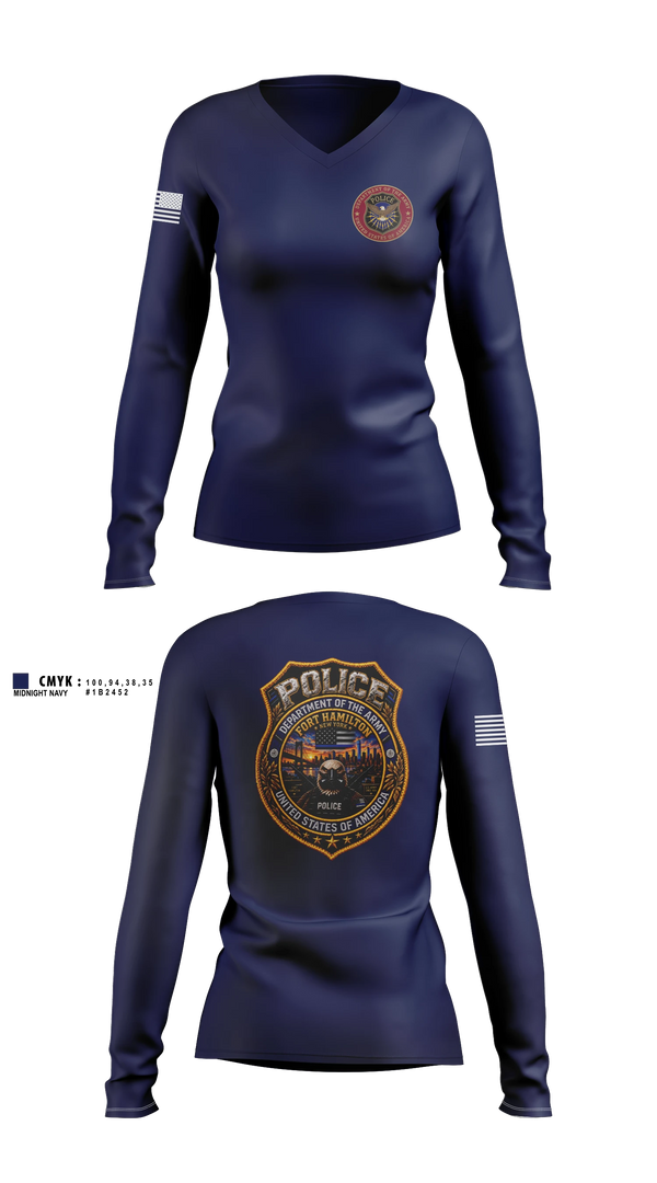 Womens Long Sleeve Vneck Shirt, Fort Hamilton Police, Police, Teamtime, Team time, sublimation, custom sports apparel, team uniforms, spirit wear, spiritwear, sports uniforms, custom shirts, team store, custom team store, fundraiser sports, apparel fundraiser