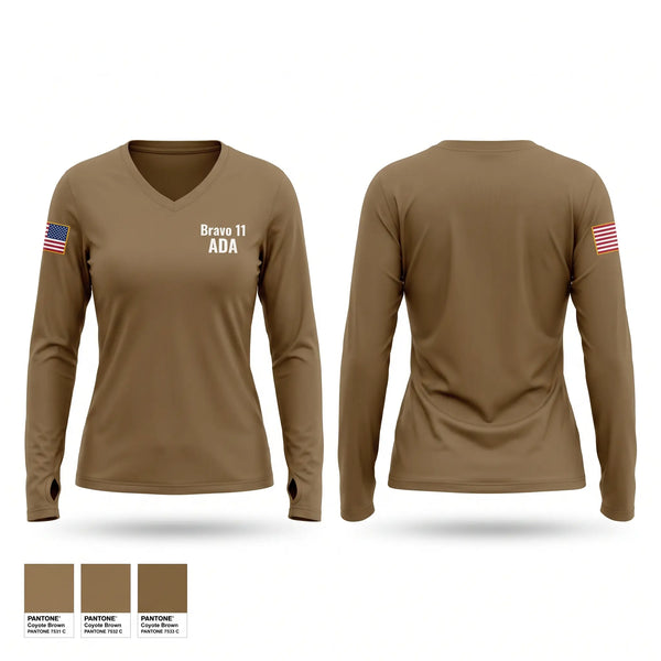 Womens Long Sleeve Vneck Shirt, Bravo 1-1 ADA, Army, Teamtime, Team time, sublimation, custom sports apparel, team uniforms, spirit wear, spiritwear, sports uniforms, custom shirts, team store, custom team store, fundraiser sports, apparel fundraiser