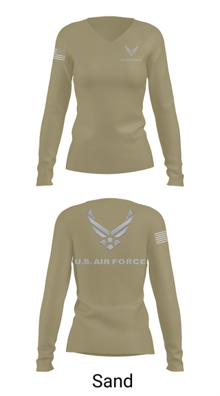 Womens Long Sleeve Vneck Shirt, USAF Volunteer, Air Force, Teamtime, Team time, sublimation, custom sports apparel, team uniforms, spirit wear, spiritwear, sports uniforms, custom shirts, team store, custom team store, fundraiser sports, apparel fundraiser