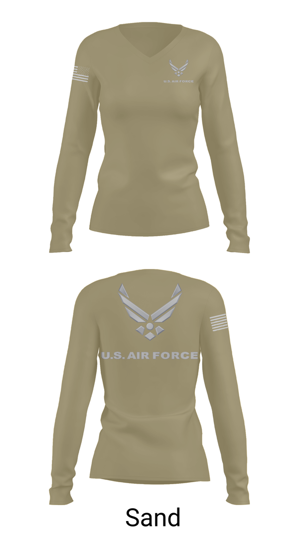 Womens Long Sleeve Vneck Shirt, USAF Volunteer, Air Force, Teamtime, Team time, sublimation, custom sports apparel, team uniforms, spirit wear, spiritwear, sports uniforms, custom shirts, team store, custom team store, fundraiser sports, apparel fundraiser