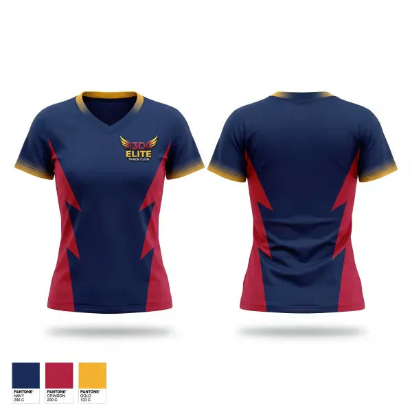 Womens Short Sleeve Vneck Shirt, 3D Elite Track Club, Track & Field, Teamtime, Team time, sublimation, custom sports apparel, team uniforms, spirit wear, spiritwear, sports uniforms, custom shirts, team store, custom team store, fundraiser sports, apparel fundraiser