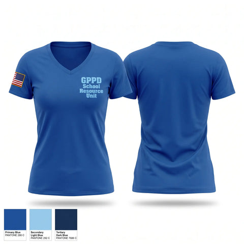 Womens Short Sleeve Vneck Shirt, GPPD School Resource Unit, Police, Teamtime, Team time, sublimation, custom sports apparel, team uniforms, spirit wear, spiritwear, sports uniforms, custom shirts, team store, custom team store, fundraiser sports, apparel fundraiser
