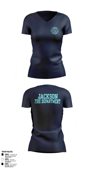 Womens Short Sleeve Vneck Shirt, Jackson Fire Department, Fire Department, Teamtime, Team time, sublimation, custom sports apparel, team uniforms, spirit wear, spiritwear, sports uniforms, custom shirts, team store, custom team store, fundraiser sports, apparel fundraiser