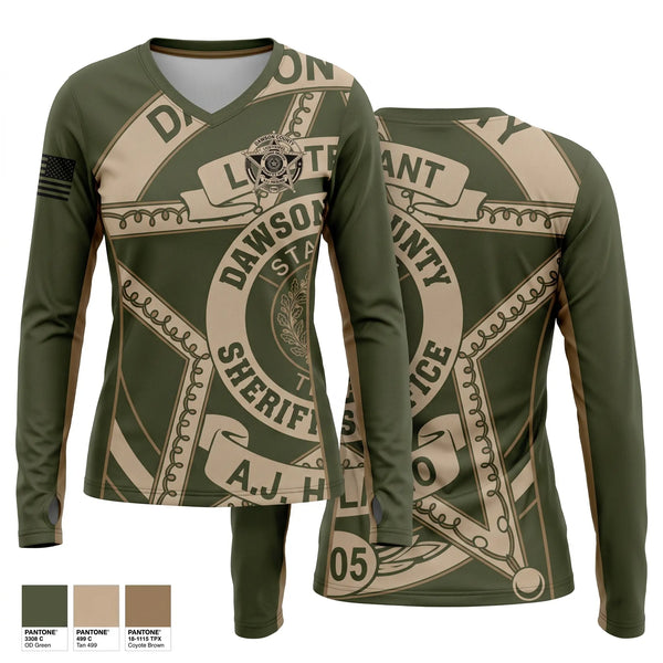 Womens Long Sleeve Vneck Shirt, Dawson County Sheriff’s Office, Police, Teamtime, Team time, sublimation, custom sports apparel, team uniforms, spirit wear, spiritwear, sports uniforms, custom shirts, team store, custom team store, fundraiser sports, apparel fundraiser