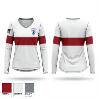 Womens Long Sleeve Vneck Shirt, Plymouth Volunteer Ambulance Corps, EMS/EMT, Teamtime, Team time, sublimation, custom sports apparel, team uniforms, spirit wear, spiritwear, sports uniforms, custom shirts, team store, custom team store, fundraiser sports, apparel fundraiser