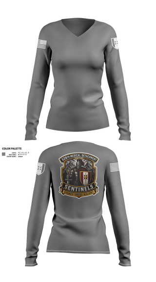 Womens Long Sleeve Vneck Shirt, 528th MED DET COSC, Army, Teamtime, Team time, sublimation, custom sports apparel, team uniforms, spirit wear, spiritwear, sports uniforms, custom shirts, team store, custom team store, fundraiser sports, apparel fundraiser
