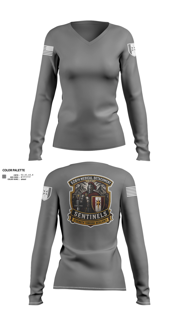 Womens Long Sleeve Vneck Shirt, 528th MED DET COSC, Army, Teamtime, Team time, sublimation, custom sports apparel, team uniforms, spirit wear, spiritwear, sports uniforms, custom shirts, team store, custom team store, fundraiser sports, apparel fundraiser