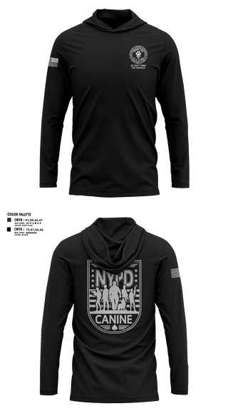 Long Sleeve Hooded Sun Shirt, NYPD ESU K9, Police, Teamtime, Team time, sublimation, custom sports apparel, team uniforms, spirit wear, spiritwear, sports uniforms, custom shirts, team store, custom team store, fundraiser sports, apparel fundraiser