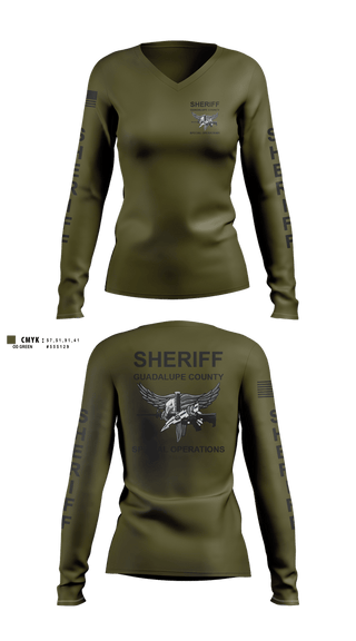 Womens Long Sleeve Vneck Shirt, Guadalupe County SWAT, Police, Teamtime, Team time, sublimation, custom sports apparel, team uniforms, spirit wear, spiritwear, sports uniforms, custom shirts, team store, custom team store, fundraiser sports, apparel fundraiser