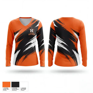 Womens Long Sleeve Vneck Shirt, Astros, Baseball, Teamtime, Team time, sublimation, custom sports apparel, team uniforms, spirit wear, spiritwear, sports uniforms, custom shirts, team store, custom team store, fundraiser sports, apparel fundraiser