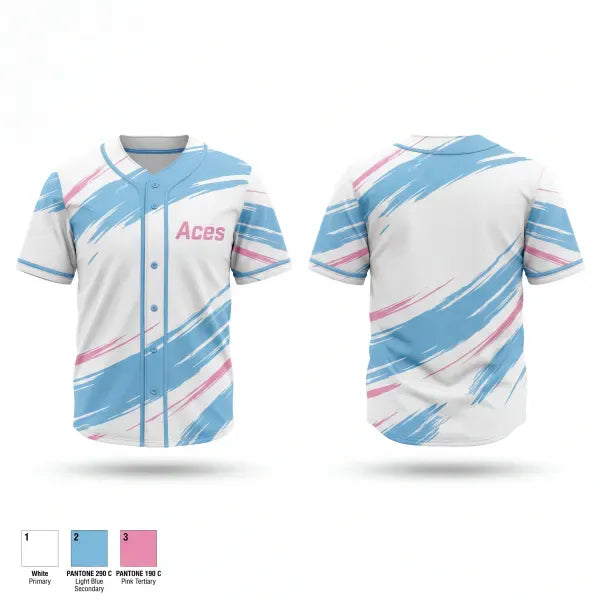 Full Button Baseball Jersey, Aces, Baseball, Teamtime, Team time, sublimation, custom sports apparel, team uniforms, spirit wear, spiritwear, sports uniforms, custom shirts, team store, custom team store, fundraiser sports, apparel fundraiser