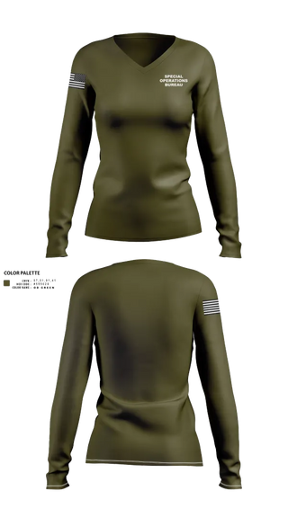 Womens Long Sleeve Vneck Shirt, Special Operations Bureau, , Teamtime, Team time, sublimation, custom sports apparel, team uniforms, spirit wear, spiritwear, sports uniforms, custom shirts, team store, custom team store, fundraiser sports, apparel fundraiser