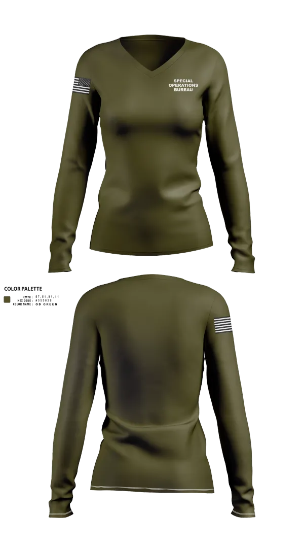 Womens Long Sleeve Vneck Shirt, Special Operations Bureau, , Teamtime, Team time, sublimation, custom sports apparel, team uniforms, spirit wear, spiritwear, sports uniforms, custom shirts, team store, custom team store, fundraiser sports, apparel fundraiser