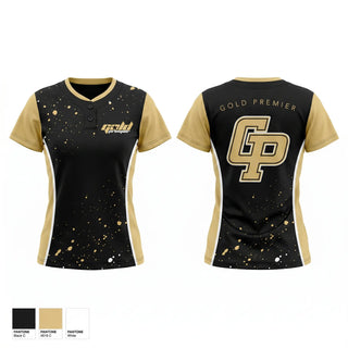 Two Button Softball Jersey, Gold Premier, Softball, Teamtime, Team time, sublimation, custom sports apparel, team uniforms, spirit wear, spiritwear, sports uniforms, custom shirts, team store, custom team store, fundraiser sports, apparel fundraiser