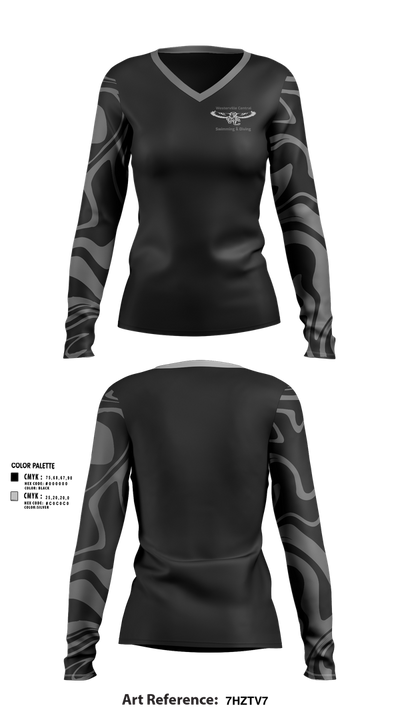 Westerville Central Swimming & Diving 56583573 Women's Long Sleeve V-neck Shirt - 49