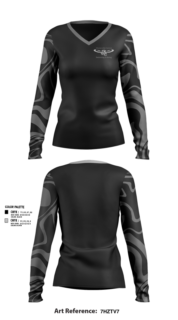 Womens Long Sleeve Vneck Shirt, Westerville Central Swimming & Diving, Swimming, Teamtime, Team time, sublimation, custom sports apparel, team uniforms, spirit wear, spiritwear, sports uniforms, custom shirts, team store, custom team store, fundraiser sports, apparel fundraiser