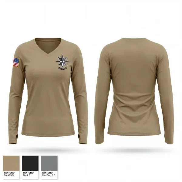 Womens Long Sleeve Vneck Shirt, C Co. 2-153rd Infantry, National Guard, Teamtime, Team time, sublimation, custom sports apparel, team uniforms, spirit wear, spiritwear, sports uniforms, custom shirts, team store, custom team store, fundraiser sports, apparel fundraiser