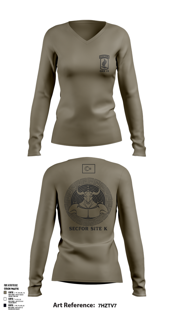 Womens Long Sleeve Vneck Shirt, 173RD SECFOR OAS IX, Army, Teamtime, Team time, sublimation, custom sports apparel, team uniforms, spirit wear, spiritwear, sports uniforms, custom shirts, team store, custom team store, fundraiser sports, apparel fundraiser