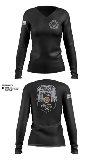 Womens Long Sleeve Vneck Shirt, Elk City Police Department, Police, Teamtime, Team time, sublimation, custom sports apparel, team uniforms, spirit wear, spiritwear, sports uniforms, custom shirts, team store, custom team store, fundraiser sports, apparel fundraiser