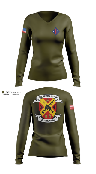 Womens Long Sleeve Vneck Shirt, FMTC Division School, Marines, Teamtime, Team time, sublimation, custom sports apparel, team uniforms, spirit wear, spiritwear, sports uniforms, custom shirts, team store, custom team store, fundraiser sports, apparel fundraiser